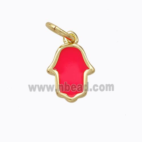 Copper Hamsahand Pendant Red Enamel Gold Plated