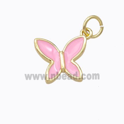 Copper Butterfly Pendant Pink Enamel Gold Plated