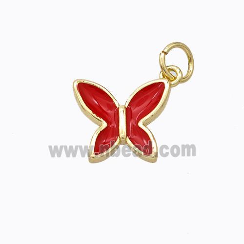 Copper Butterfly Pendant Red Enamel Gold Plated