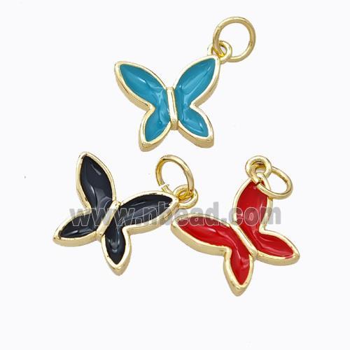 Copper Butterfly Pendant Enamel Gold Plated Mixed