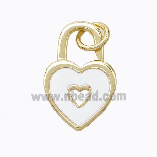 Copper Heart Lock Pendant White Enamel Gold Plated