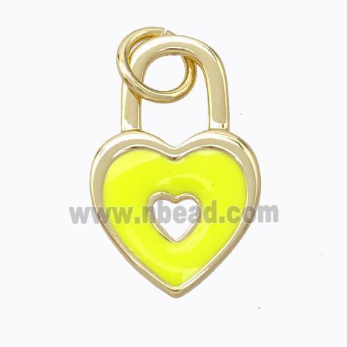 Copper Heart Lock Pendant Yellow Enamel Gold Plated