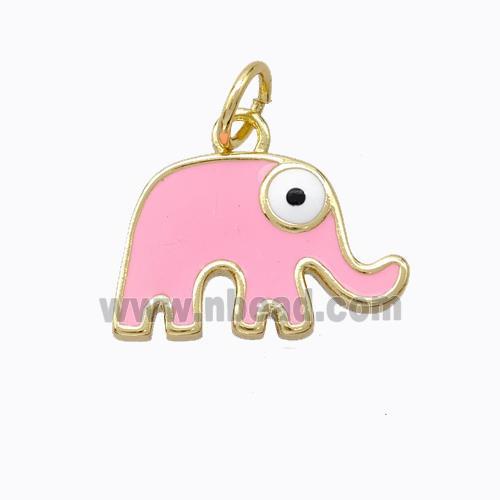 Copper Elephant Pendant Pink Enamel Gold Plated