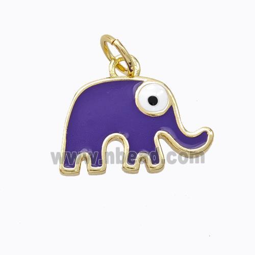 Copper Elephant Pendant Purple Enamel Gold Plated