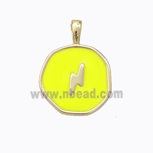 Copper Lightning Pendant Yellow Enamel Circle Gold Plated