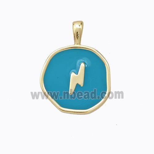 Copper Lightning Pendant Teal Enamel Circle Gold Plated