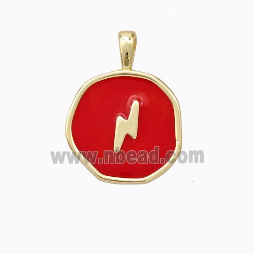 Copper Lightning Pendant Red Enamel Circle Gold Plated