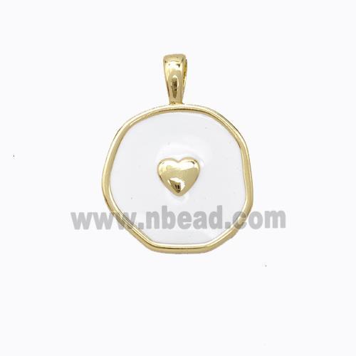 Copper Heart Pendant White Enamel Circle Gold Plated