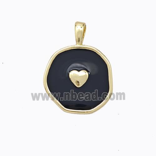 Copper Heart Pendant Black Enamel Circle Gold Plated