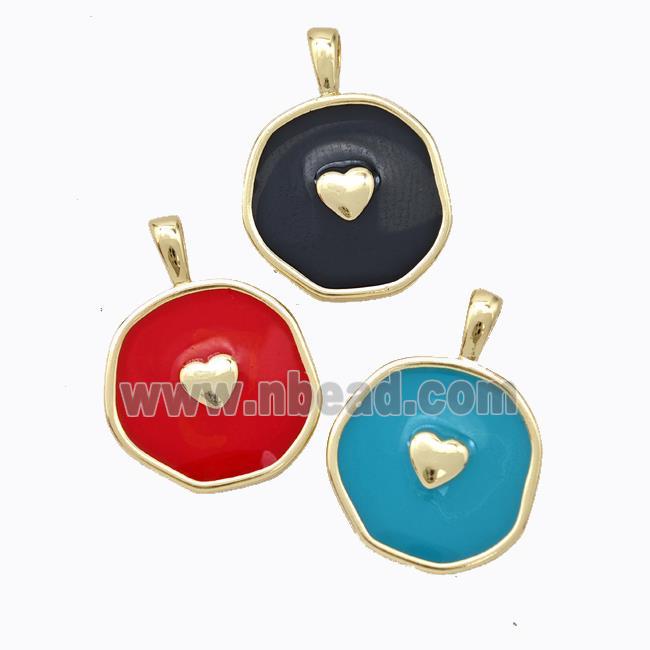 Copper Heart Pendant Enamel Circle Gold Plated Mixed