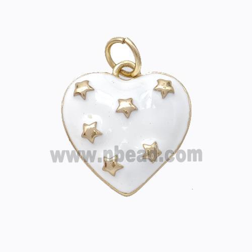 Copper Heart Pendant White Enamel Star Gold Plated