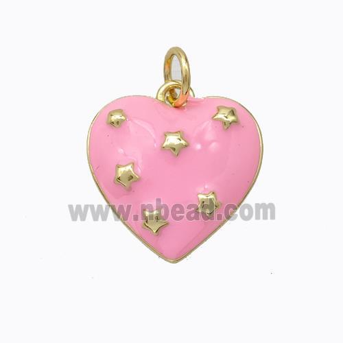 Copper Heart Pendant Pink Enamel Star Gold Plated