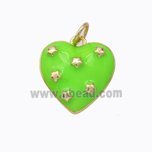 Copper Heart Pendant Green Enamel Star Gold Plated