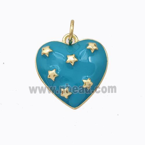 Copper Heart Pendant Teal Enamel Star Gold Plated