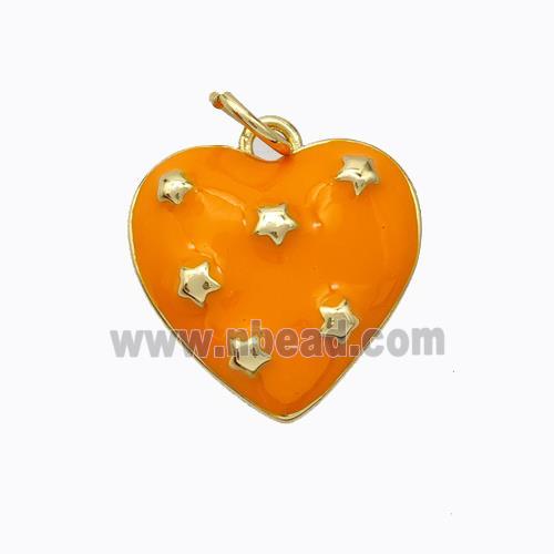 Copper Heart Pendant Orange Enamel Star Gold Plated