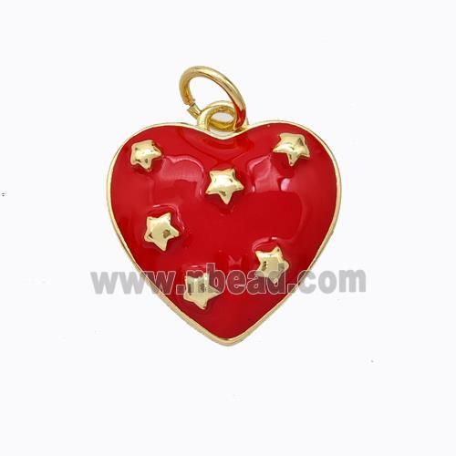 Copper Heart Pendant Red Enamel Star Gold Plated