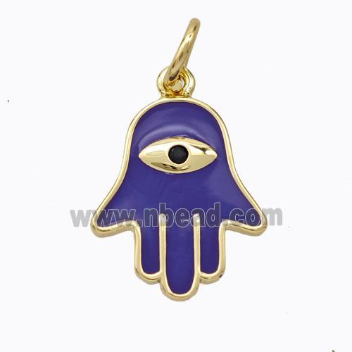 Copper Hamsahand Pendant Purple Enamel Eye Gold Plated