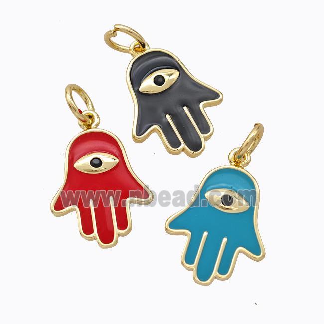 Copper Hamsahand Pendant Enamel Eye Gold Plated Mixed