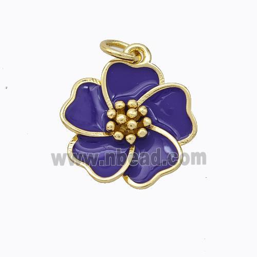 Copper Flower Pendant Purple Enamel Gold Plated