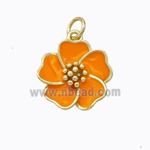 Copper Flower Pendant Orange Enamel Gold Plated