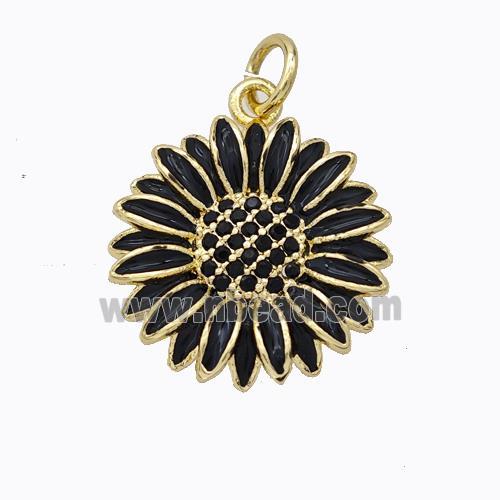 Copper Sunflower Pendant Black Enamel Gold Plated