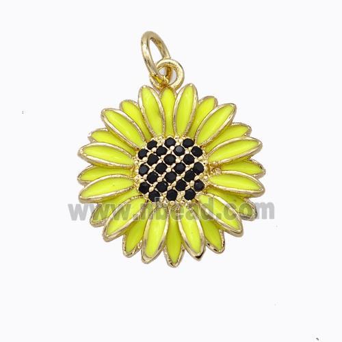 Copper Sunflower Pendant Yellow Enamel Gold Plated