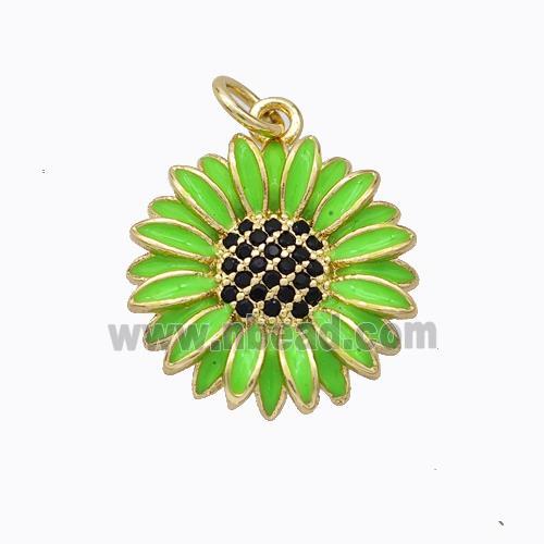 Copper Sunflower Pendant Green Enamel Gold Plated