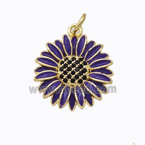 Copper Sunflower Pendant Purple Enamel Gold Plated