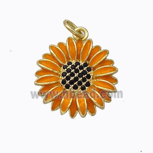 Copper Sunflower Pendant Orange Enamel Gold Plated