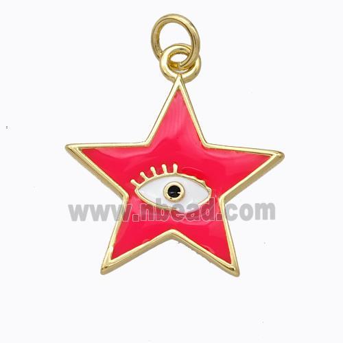 Copper Star Pendant Red Enamel Eye Gold Plated