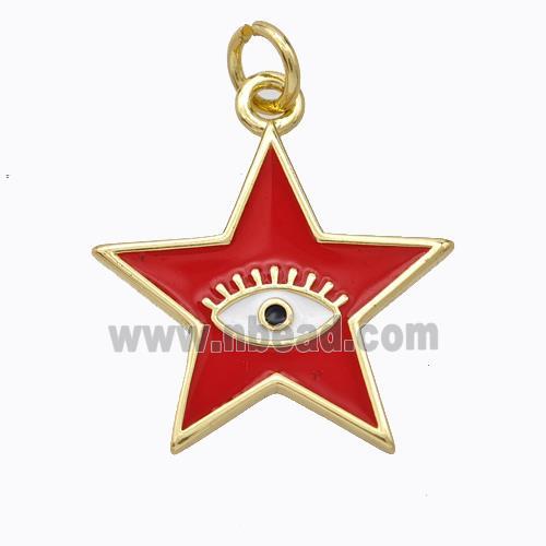 Copper Star Pendant Red Enamel Eye Gold Plated