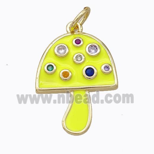 Copper Mushroom Pendant Micro Pave Zirconia Yellow Enamel Gold Plated