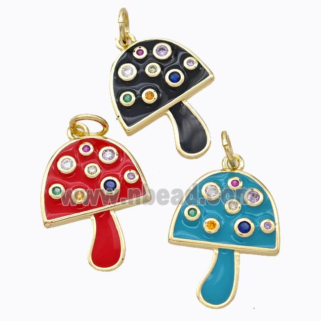 Copper Mushroom Pendant Micro Pave Zirconia Enamel Gold Plated Mixed