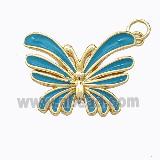 Copper Butterfly Pendant Teal Enamel Gold Plated