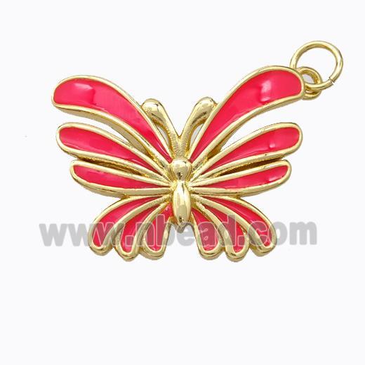 Copper Butterfly Pendant Red Enamel Gold Plated