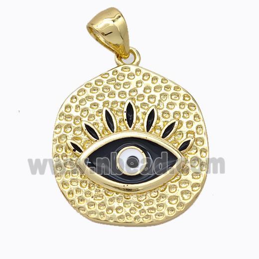 Copper Eye Pendant Black Enamel Circle Gold Plated