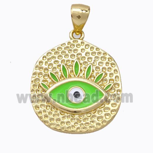 Copper Eye Pendant Green Enamel Circle Gold Plated