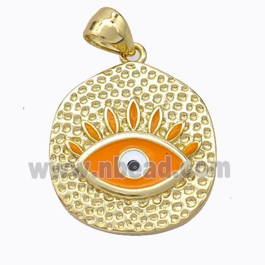 Copper Eye Pendant Orange Enamel Circle Gold Plated