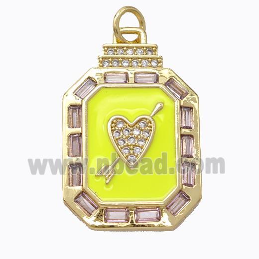 Cupid Arrow Heart Charms Copper Pendant Pave Zirconia Yellow Enamel Rectangle Gold Plated