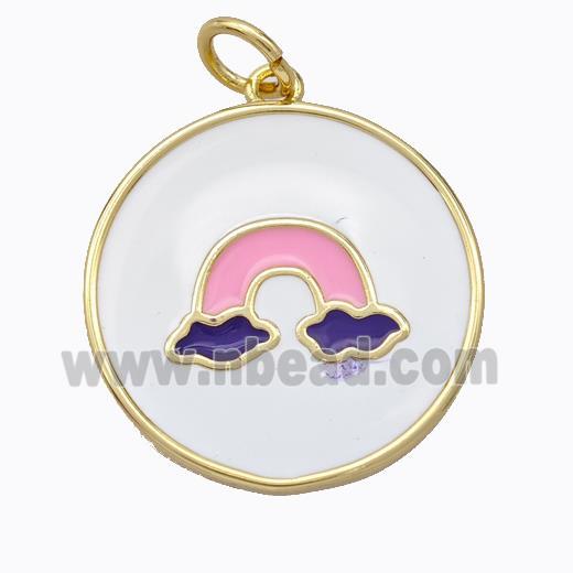 Copper Rainbow Pendant White Enamel Circle Gold Plated