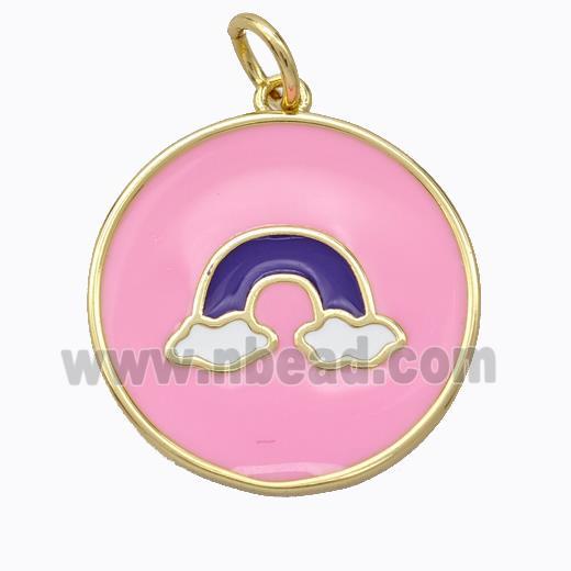 Copper Rainbow Pendant Pink Enamel Circle Gold Plated