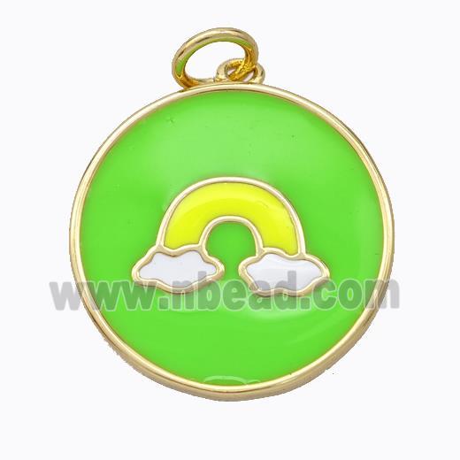 Copper Rainbow Pendant Green Enamel Circle Gold Plated