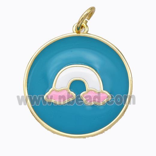 Copper Rainbow Pendant Teal Enamel Circle Gold Plated