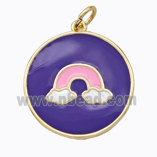 Copper Rainbow Pendant Purple Enamel Circle Gold Plated