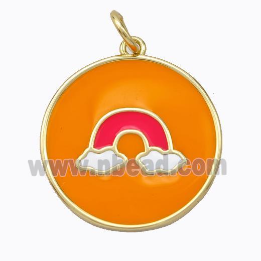 Copper Rainbow Pendant Orange Enamel Circle Gold Plated