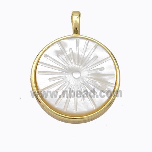 Copper Circle Pendant Pave Shell Sun Gold Plated