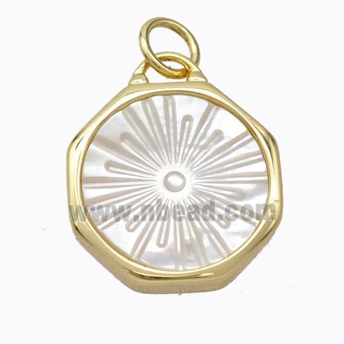 Copper Circle Pendant Pave Shell Sun Gold Plated