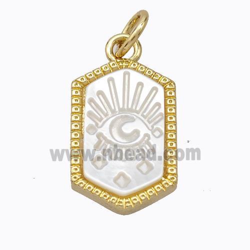 Copper Hexagon Pendant Pave Shell Eye Gold Plated