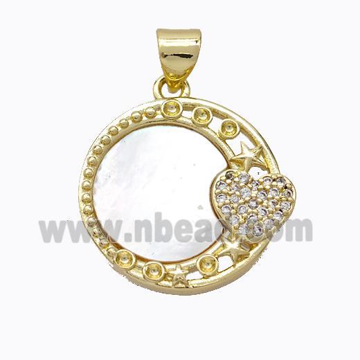 Copper Moon Sun Pendant Pave Shell Zirconia Gold Plated