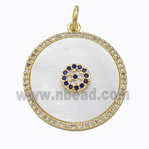 Copper Circle Pendant Pave Shell Zirconia Gold Plated